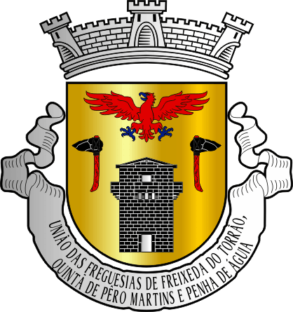 Brasão da União das freguesias de Freixeda do Torrão, Quintã de Pêro Martins e Penha de Águia - Freixeda do Torrão, Quintã de Pêro Martins and Penha de Águia civil parishes union coat-of-arms