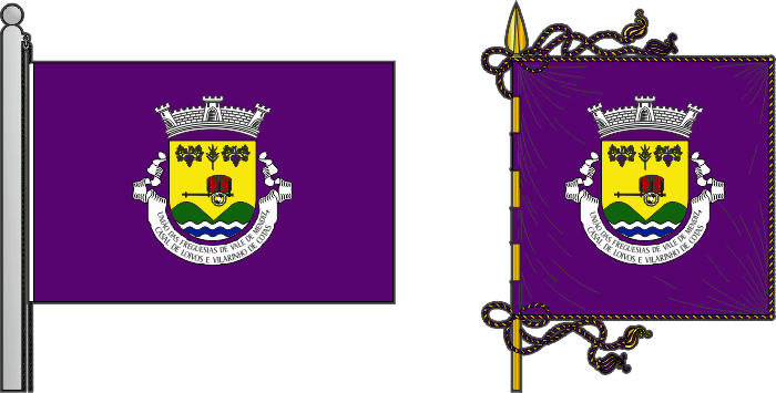Bandeira e estandarte da União das freguesias de Vale de Mendiz, Casal de Loivos e Vilarinho de Cotas - Vale de Mendiz, Casal de Loivos and Vilarinho de Cotas civil parishes union, flag and banner