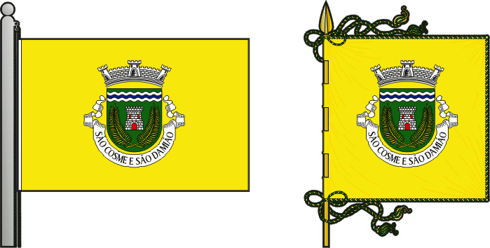 Bandeira e estandarte da antiga freguesia de São Cosme e São Damião - São Cosme e São Damião former civil parish, flag and banner Bandeira e estandarte da antiga freguesia de São Cosme e São Damião - São Cosme e São Damião former civil parish, flag and banner