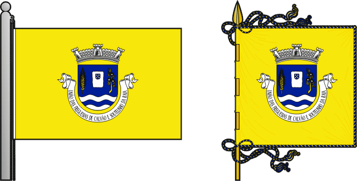 Bandeira e estandarte da União das freguesias de Calvão e Soutelinho da Raia - Calvão and Soutelinho da Raia civil parishes union flag and banner