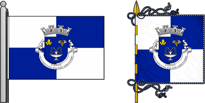 Bandeira e estandarte de Vidago (União das freguesias de Vidago, Arcossó, Selhariz e Vilarinho das Paranheiras) - Vidago (Vidago, Arcossó, Selhariz e Vilarinho das Paranheiras civil parishes union), flag and banner