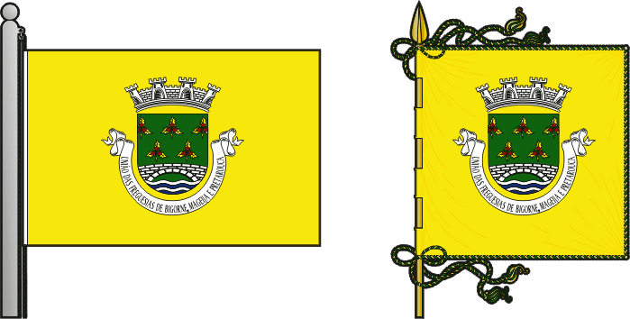 Bandeira e estandarte da União das freguesias de Bigorne, Mageija e Pretarouca - Bigorne, Mageija and Pretarouca civil parishes union flag and banner