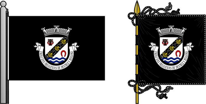 Bandeira e estandarte da União das freguesias de Destriz e Reigoso - Destriz and Reigoso civil parishes union flag and banner