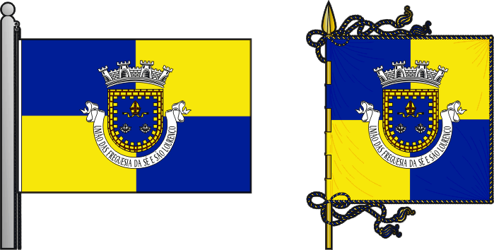 Bandeira e estandarte da União das freguesias da Sé e São Lourenço - Sé and São Lourenço civil parishes union flag and banner Bandeira e estandarte da União das freguesias da Sé e São Lourenço - Sé and São Lourenço civil parishes union flag and banner