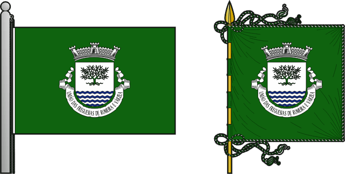 Bandeira e estandarte da União das freguesias de Romeira e Várzea - Romeira and Várzea civil parishes union flag and banner