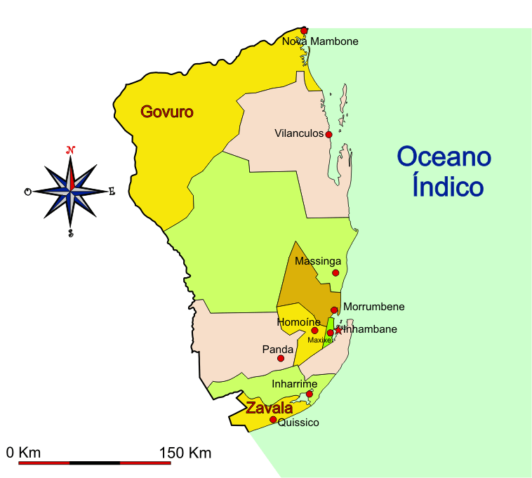 Mapa adminstrativo do distrito de Inhambane - Inhambane district administrative map