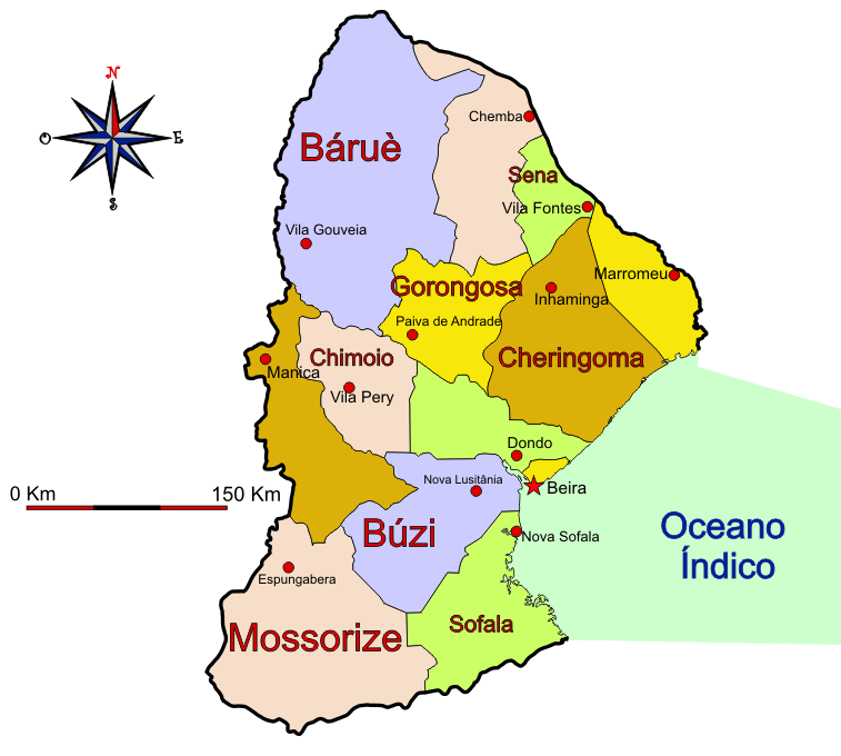 Mapa adminstrativo do distrito de Manica e Sofala - Manica and Sofala district administrative map