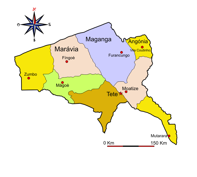 Mapa adminstrativo do distrito de Tete - Tete district administrative map