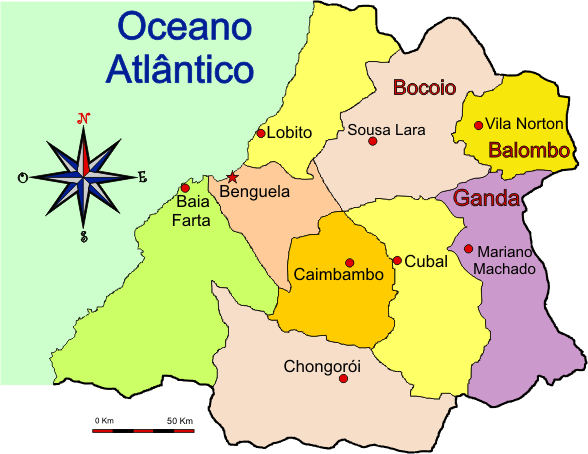 Mapa adminstrativo do distrito de Benguela em 1971 - Benguela district administrative map in 1971