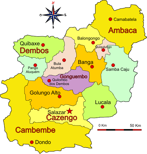 Mapa adminstrativo do distrito do Cuanza Norte em 1971 - Northern Cuanza district administrative map in 1971