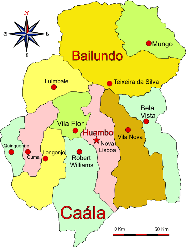 Mapa adminstrativo do distrito do Huambo em 1971 - Huambo district administrative map in 1971