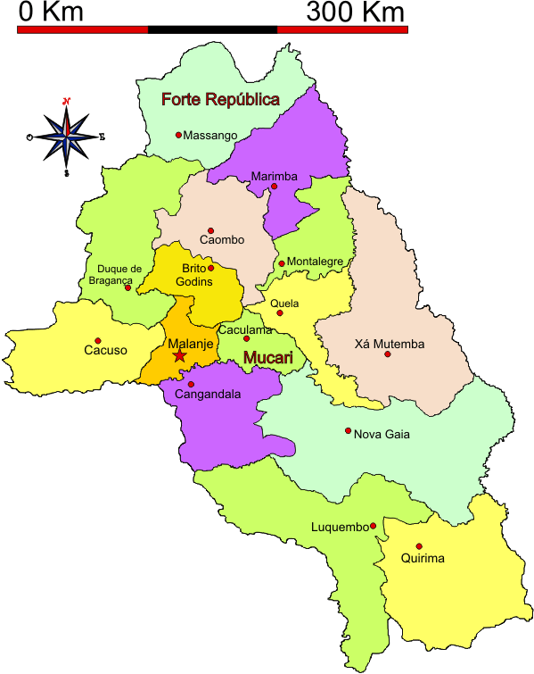 Mapa adminstrativo do distrito de Malanje em 1971 - Malanje district administrative map in 1971 Mapa adminstrativo do distrito de Malanje em 1971 - Malanje district administrative map in 1971