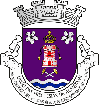 Brasão da União das freguesias de Alandroal (Nossa Senhora da Conceição), São Brás dos Matos (Mina do Bugalho) e Juromenha (Nossa Senhora do Loreto) - Alandroal (Nossa Senhora da Conceição), São Brás dos Matos (Mina do Bugalho) and Juromenha (Nossa Senhora do Loreto) civil parishes union, coat-of-arms