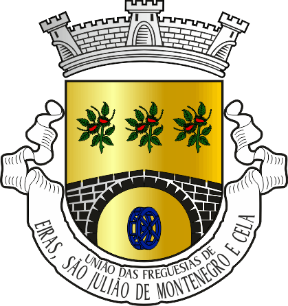 Brasão da União das freguesias de Eiras, São Julião de Montenegro e Cela - Eiras, São Julião de Montenegro and Cela civil parishes union coat-of-arms