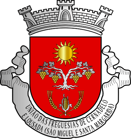Brasão da União das freguesias de Cernadelo e Lousada (São Miguel e Santa Margarida) - Cernadelo and Lousada (São Miguel and Santa Margarida) civil parishes union coat-of-arms Brasão da União das freguesias de Cernadelo e Lousada (São Miguel e Santa Margarida) - Cernadelo and Lousada (São Miguel and Santa Margarida) civil parishes union coat-of-arms