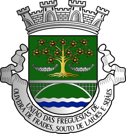 Brasão da União das freguesias de Oliveira de Frades, Souto de Lafões e Sejães - Oliveira de Frades, Souto de Lafões and Sejães civil parishes union coat-of-arms Brasão da União das freguesias de Oliveira de Frades, Souto de Lafões e Sejães - Oliveira de Frades, Souto de Lafões and Sejães civil parishes union coat-of-arms