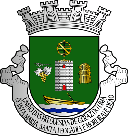 Brasão da União das freguesias de Geraz do Lima (Santa Maria, Santa Leocádia e Moreira) e Deão - Geraz do Lima (Santa Maria, Santa Leocádia and Moreira) and Deão civil parishes union coat-of-arms Brasão da União das freguesias de Geraz do Lima (Santa Maria, Santa Leocádia e Moreira) e Deão - Geraz do Lima (Santa Maria, Santa Leocádia and Moreira) and Deão civil parishes union coat-of-arms