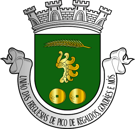 Brasão da União das freguesias de Pico de Regalados, Gondiães e Mós - Pico de Regalados, Gondiães and Mós civil parishes union coat-of-arms Brasão da União das freguesias de Pico de Regalados, Gondiães e Mós - Pico de Regalados, Gondiães and Mós civil parishes union coat-of-arms