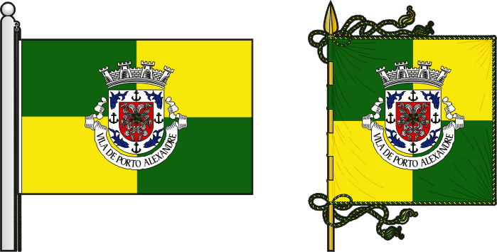 Bandeira e estandarte do Concelho de Porto Alexandre - Porto Alexandre municipal flag and banner Bandeira e estandarte do Concelho de Porto Alexandre - Porto Alexandre municipal flag and banner