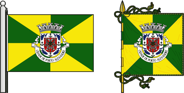 Bandeira e estandarte do Concelho de Porto Alexandre - Porto Alexandre municipal flag and banner Bandeira e estandarte do Concelho de Porto Alexandre - Porto Alexandre municipal flag and banner