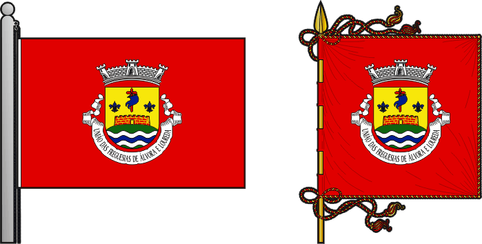 Bandeira e estandarte da União das freguesias de Álvora e Loureda - Álvora and Loureda civil parishes union flag and banner
