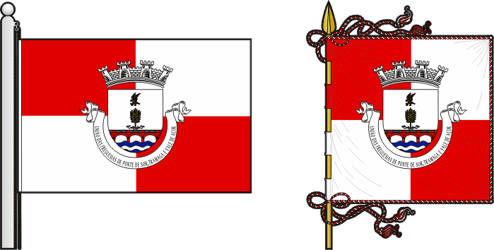 Bandeira e estandarte da União das freguesias de Ponte de Sor, Tramaga e Vale de Açor - Ponte de Sor, Tramaga and Vale de Açor civil parishes union flag and banner Bandeira e estandarte da União das freguesias de Ponte de Sor, Tramaga e Vale de Açor - Ponte de Sor, Tramaga and Vale de Açor civil parishes union flag and banner