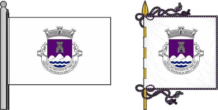 Bandeira e estandarte da União das freguesias de Torre do Terrenho, Sebadelhe da Serra e Terrenho - Torre do Terrenho, Sebadelhe da Serra and Terrenho civil parishes union, flag and banner