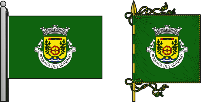 Bandeira e estandarte da freguesia de Pousada de Saramagos - Pousada de Saramagos civil parish, flag and banner