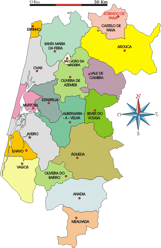 Mapa administrativo do distrito de Aveiro - Administrative map of the Aveiro district Mapa administrativo do distrito de Aveiro - Administrative map of the Aveiro district