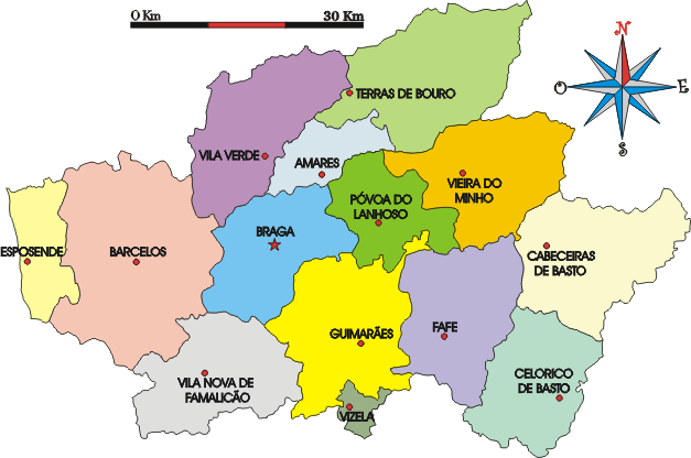 Mapa administrativo do distrito de Braga - Administrative map of the Braga district Mapa administrativo do distrito de Braga - Administrative map of the Braga district