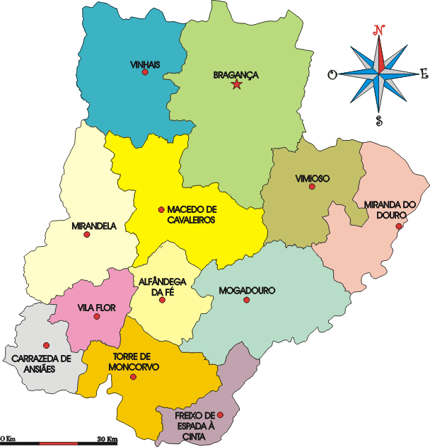 Mapa administrativo do distrito de Bragança - Administrative map of the Bragança district