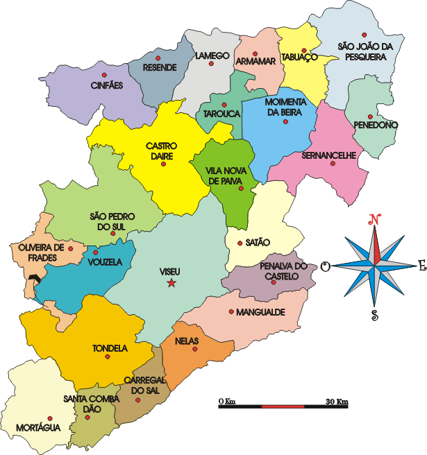 Mapa administrativo do distrito de Viseu - Administrative map of the Viseu district