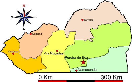 Mapa adminstrativo do distrito do Cunene em 1971 - Cunene district administrative map in 1971