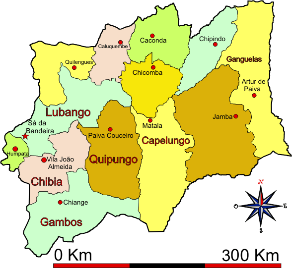 Mapa adminstrativo do distrito da Huíla em 1971 - Huíla district administrative map in 1971