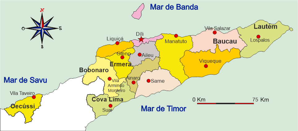 Mapa administrativo da Província de Timor - Timor overseas province administrative map
